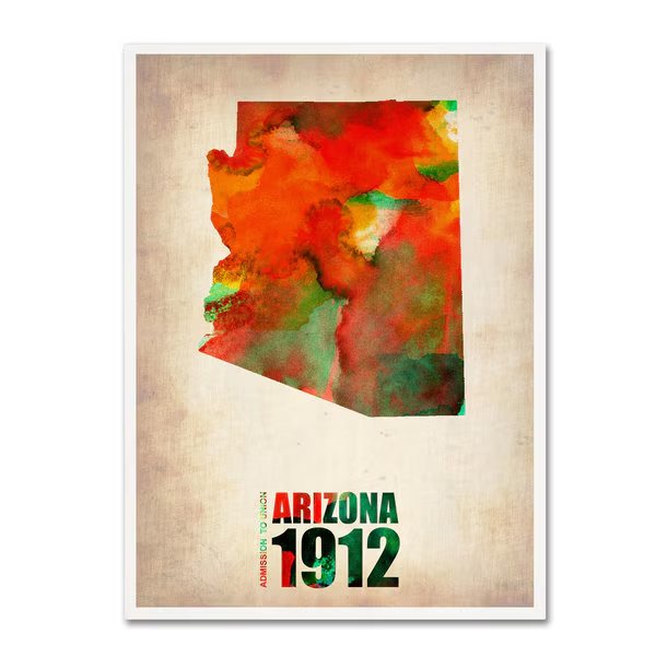 Naxart 'Arizona Watercolor Map' Canvas Art, 18x24, Trademark Fine Art, Mfr#: ALI0142-C1824GG
